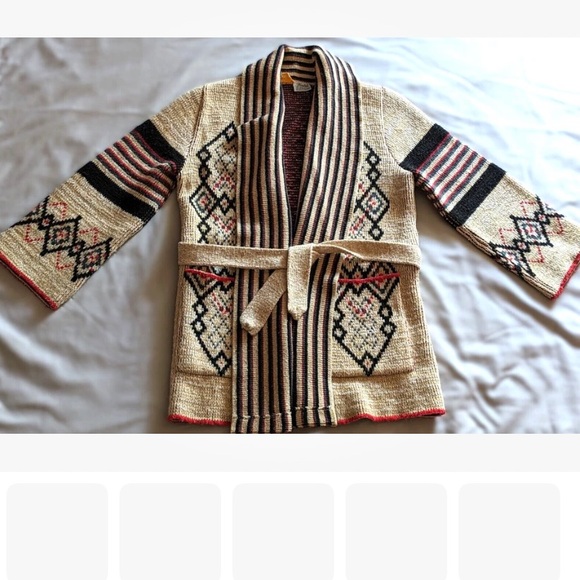 Sabra Sweaters - Sabra Wintuk 1970s Vintage Aztec Tribal Sweater Cardigan Robe S GUC